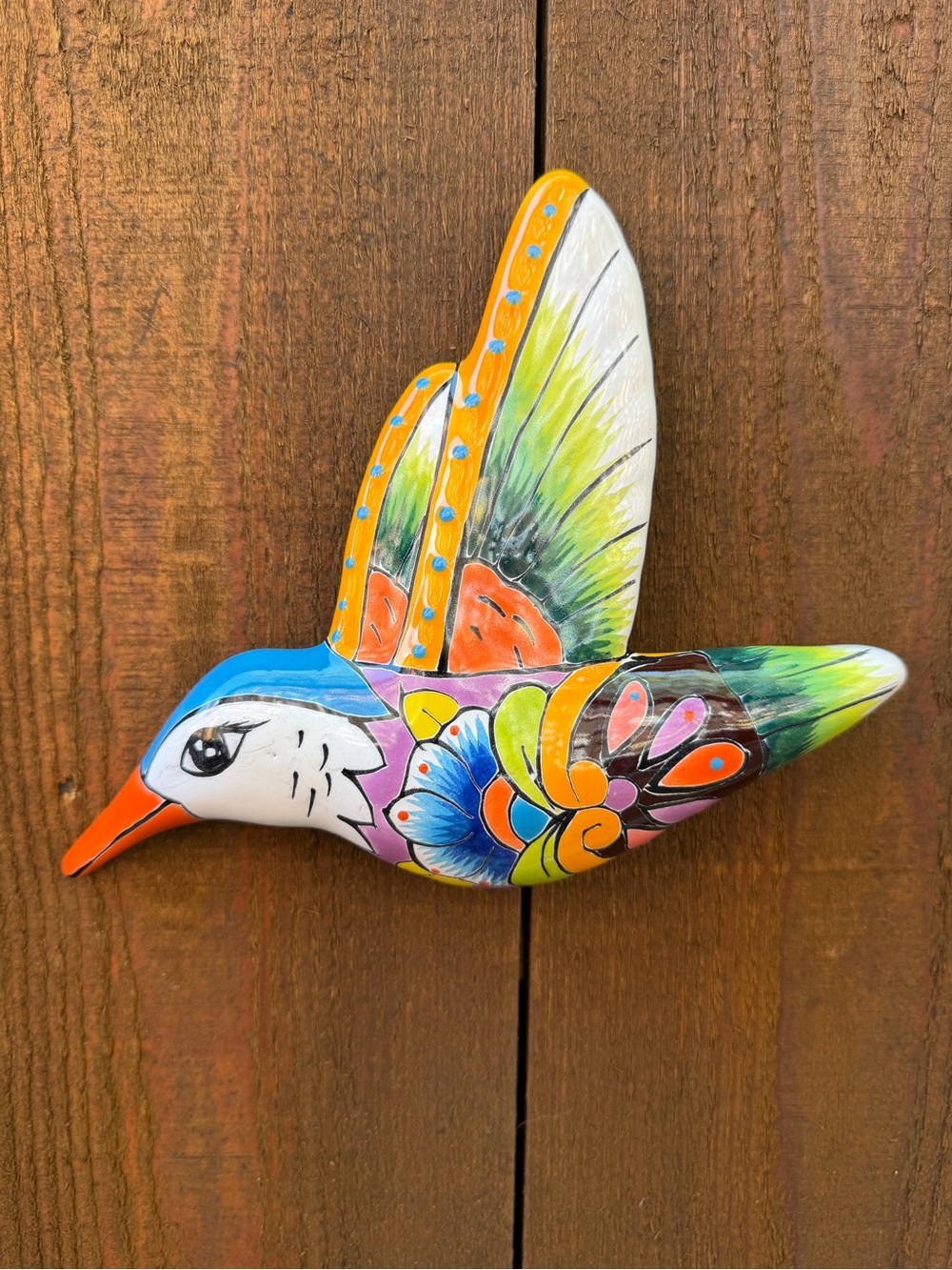 Hand-Painted Multicolor Talavera Hummingbird Wall Decor